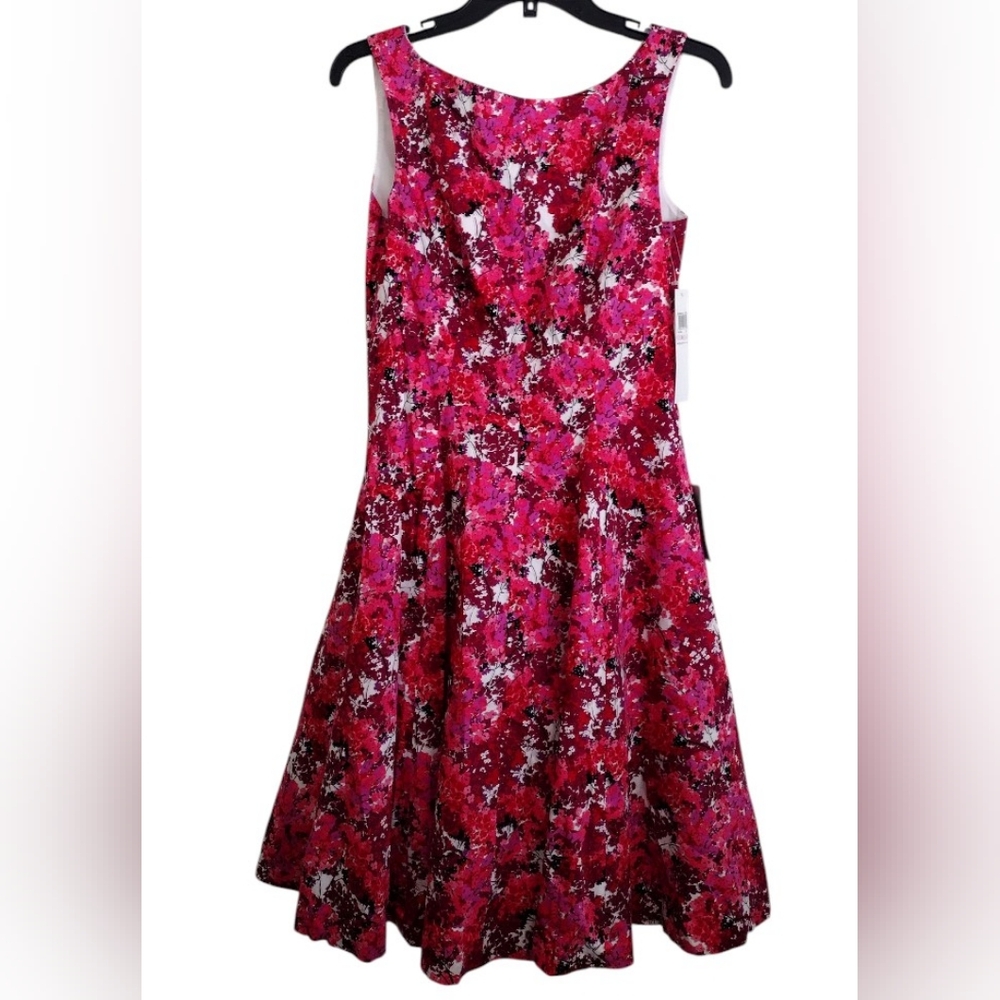 Maggy London Sleeveless Floral Midi Dress in Fuchsia and Red